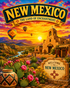 New Mexico Souvenir Art Print - Name Drop Destination Travel Poster