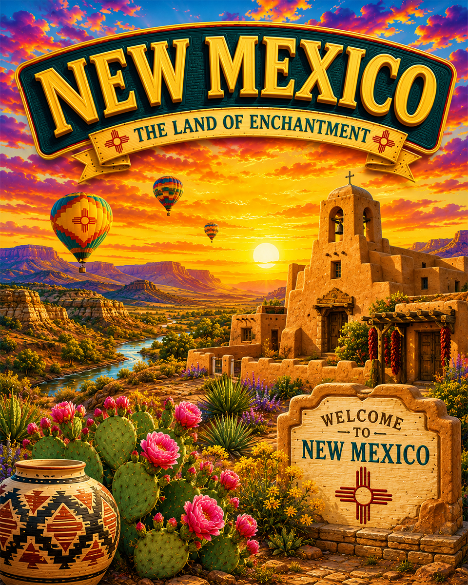 New Mexico Souvenir Art Print - Name Drop Destination Travel Poster