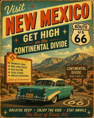 New Mexico - Get High on the Continental Divide - Route 66 Parody Poster