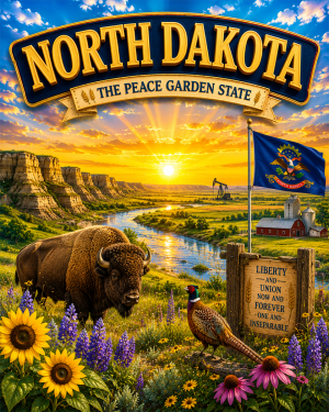 North Dakota Souvenir Art Print - Name Drop Destination Travel Poster