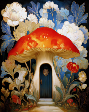 Nouveau Fairy Home in Amanita Mushroom Aesthetic Art