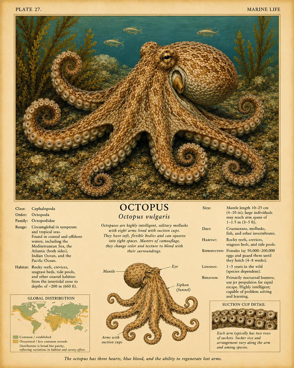 Octopus - Vintage Wildlife Art - Antique Nature Illustration