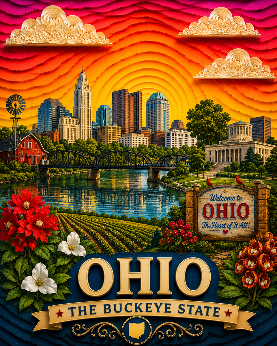 Ohio Souvenir Art Print - Name Drop Destination Travel Poster