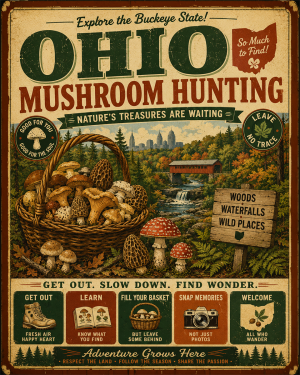 Ohio - Vintage Retro Mushroom Hunting Poster Art Print