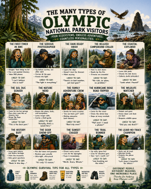 Olympic - Types of National Park Visitors Souvenir Art Print