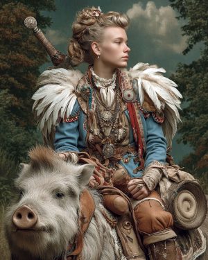 On Her War Pig - With Her Cats - Freyja the Norse Goddess Art Print
