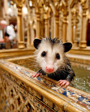 Opossum Artwork - Wet Possum in Bathtub - Bathroom Art