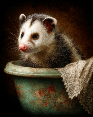 Opossum Artwork - Young Possum in Bathtub - Bathroom Art