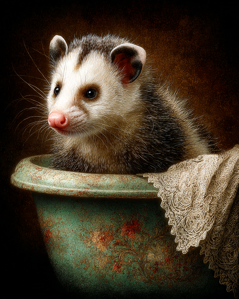 Opossum Artwork - Young Possum in Bathtub - Bathroom Art