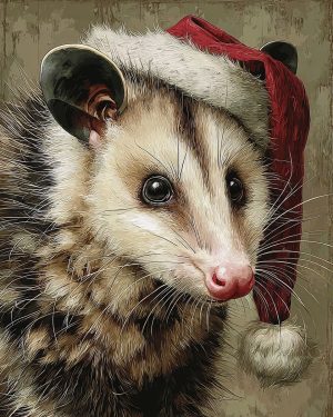 Opossum in Santa Hat - Christmas Art Prints