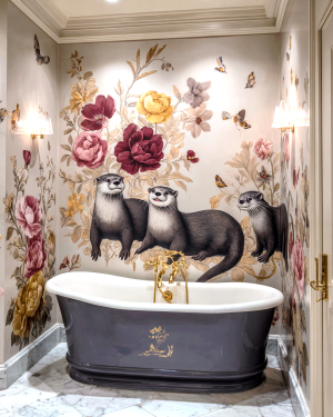 Otter Artwork - Wallpaper Behind Bathtub - Bathroom Art