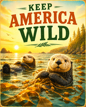 Otters - Keep America Wild Art Print - Americana Nature Artwork