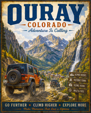 Ouray Colorado - Adventure Is Calling Art Print - Vintage Travel Poster Mountain Town Wilderness Wall Decor