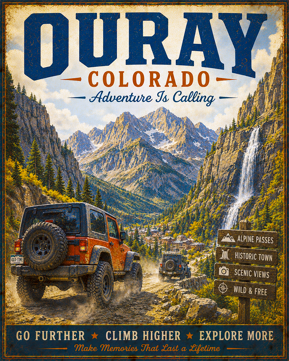 Ouray Colorado - Adventure Is Calling Art Print - Vintage Travel Poster Mountain Town Wilderness Wall Decor