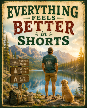 Outdoors Art Print - Man - Vintage Style - Everything Feels Better in Shorts