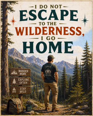 Outdoors Art Print - Man - Vintage Style - I Do Not Escape to the Wilderness I Go Home