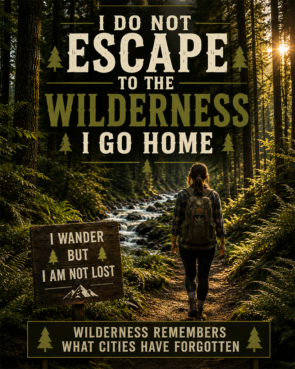 Outdoors Art Print - Woman - I Do Not Escape to the Wilderness I Go Home