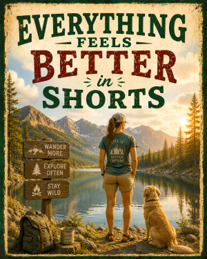 Outdoors Art Print - Woman - Vintage Style - Everything Feels Better in Shorts