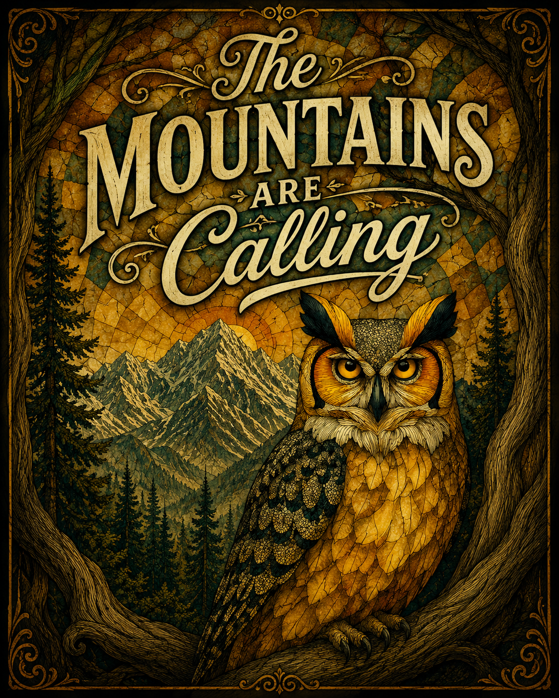 Owl - The Mountains are Calling Art Print