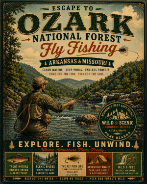Ozarks - Fly Fishing Vintage Retro Poster Art Print