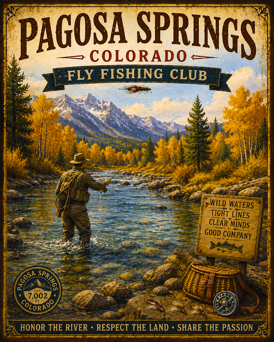 Pagosa Springs Colorado Fishing Art Print - Vintage Lake and Fly Fishing Wall Decor