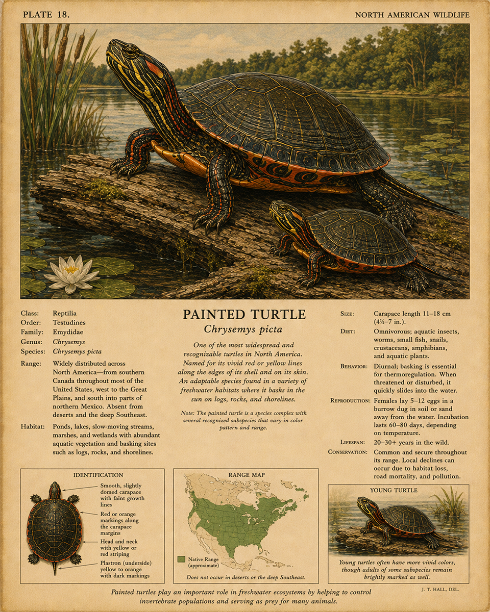 Painted Turtle - Vintage Wildlife Art - Antique Nature Illustration