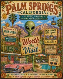 Palm Springs - Folk Art Style Alien Worth The Trip Art Print