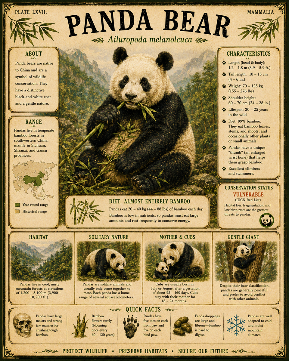 Panda Bear - Vintage Wildlife Art - Antique Nature Illustration