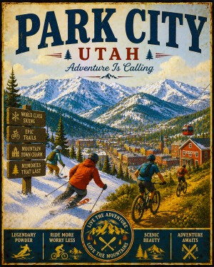 Park City Untah - Adventure Is Calling Art Print - Vintage Travel Poster Mountain Town Wilderness Wall Decor
