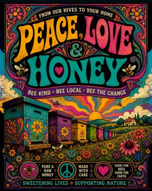 Peace Love Honey - Honeybee Art Print