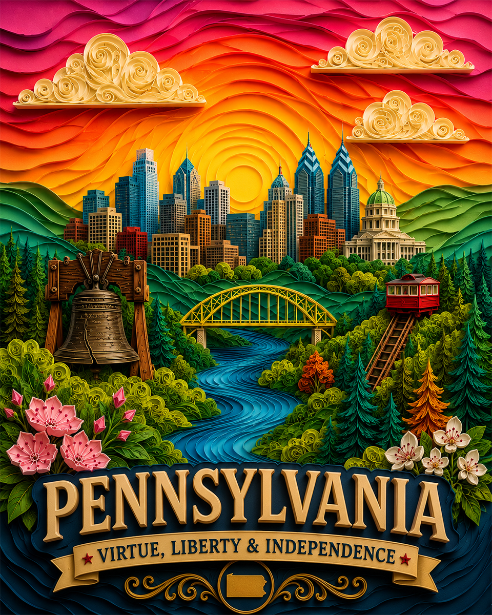 Pennsylvania Souvenir Art Print - Name Drop Destination Travel Poster