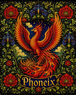 Phoenix - Labeled - Art Nouveau Fantasy Artwork