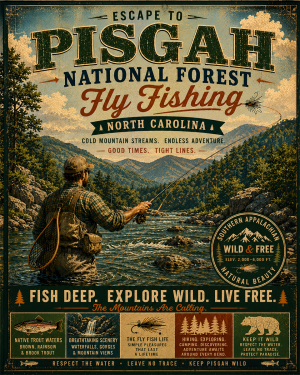 Pisgah National Forest - Fly Fishing Vintage Retro Poster Art Print