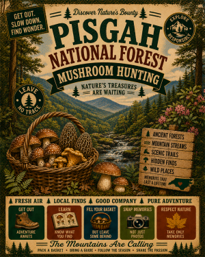 Pisgah National Forest - Vintage Retro Mushroom Hunting Poster Art Print