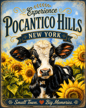 Pocantico Hills, New York - Sunflowers Cow Agri-Tourism Art Print