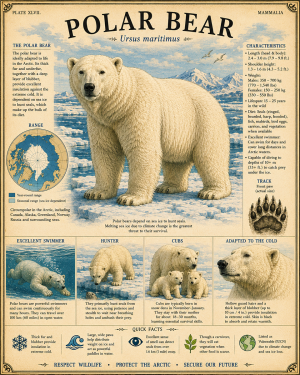 Polar Bear and Cub - Vintage Wildlife Art - Antique Nature Illustration
