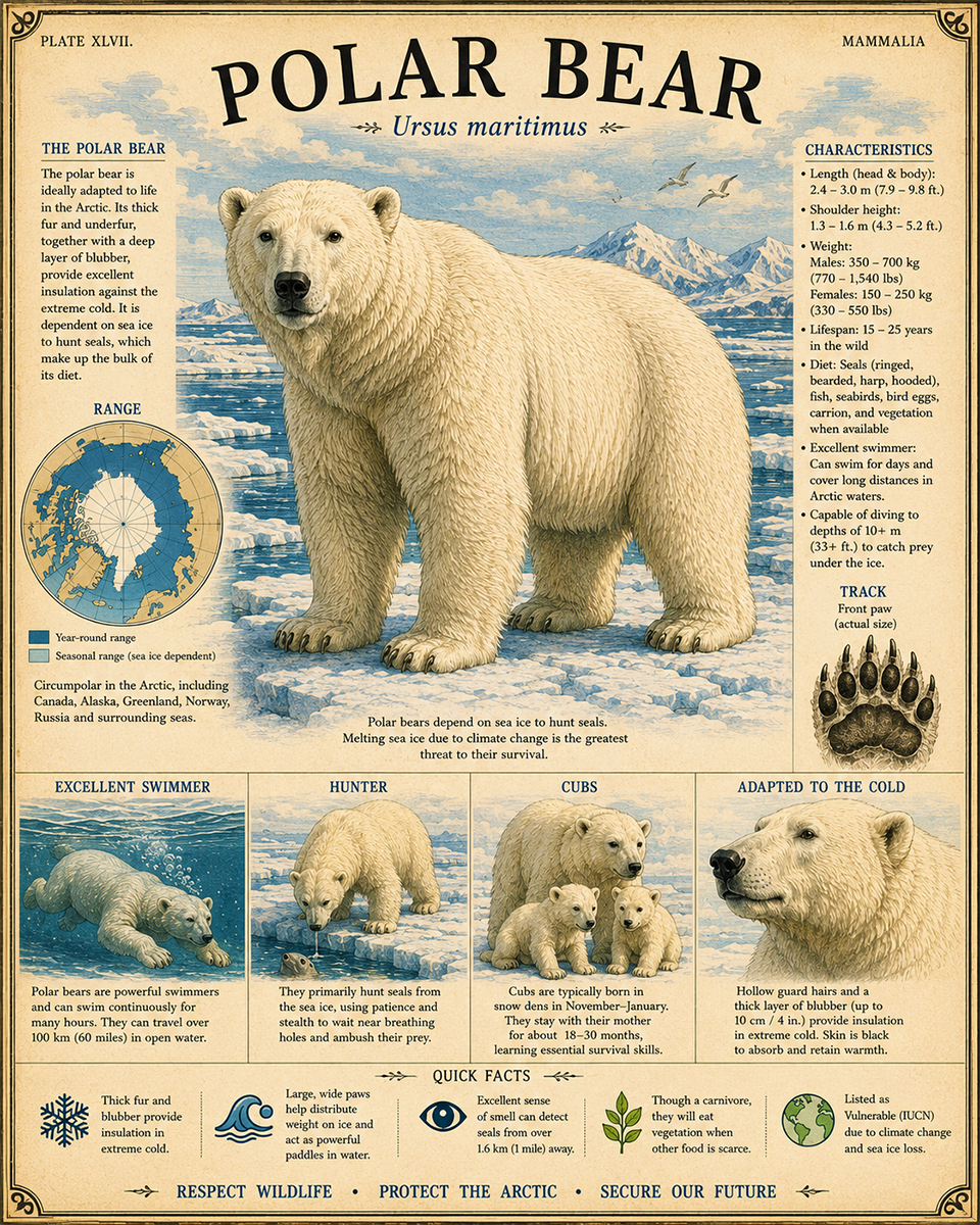 Polar Bear and Cub - Vintage Wildlife Art - Antique Nature Illustration
