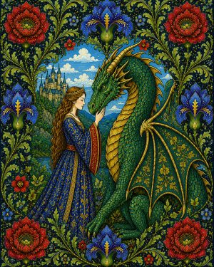 Princess and Dragon - Art Nouveau Fantasy Artwork
