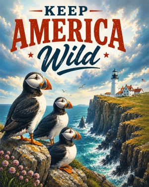 Puffins - Keep America Wild Art Print - Americana Nature Artwork