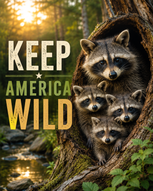 Raccoon Family - Keep America Wild Art Print - Americana Nature Artwork