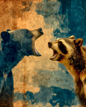 Raccoon Tells a Great Joke - Black Bear Art Print