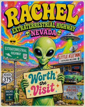 Rachel Nevada - 60s Style Alien Worth The Trip Art Print