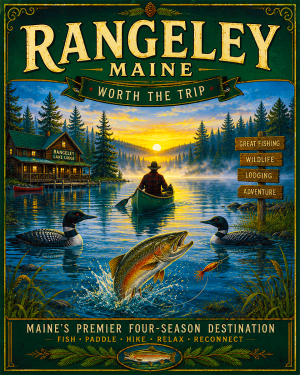 Rangely Maine Fishing Art Print - Vintage Lake and Fly Fishing Wall Decor