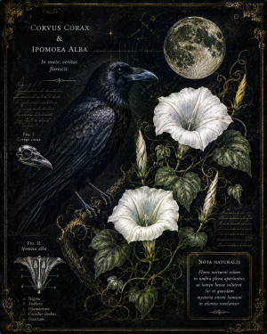 Raven and Moonflower - Dark Academia Art Print