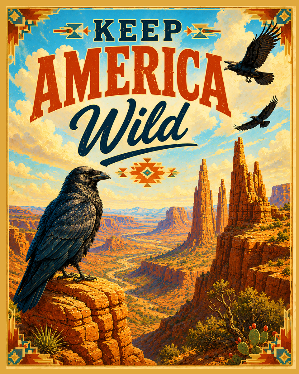 Raven - Keep America Wild Art Print - Americana Nature Artwork