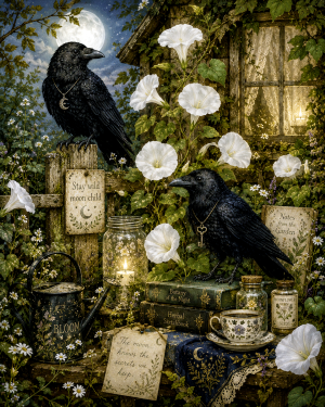 Ravens and Morning Glories - Cottagecore Art Prints