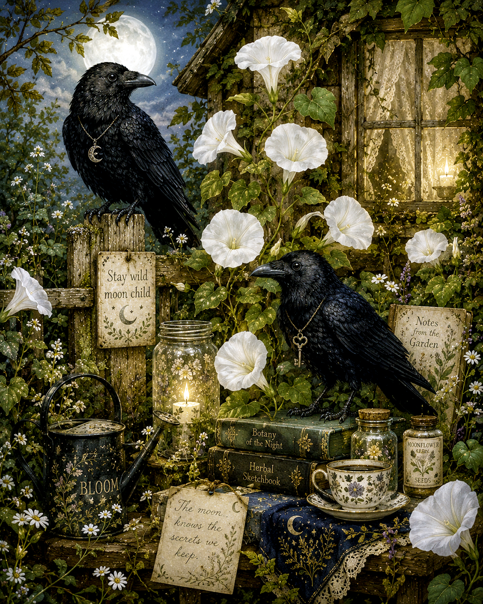 Ravens and Morning Glories - Cottagecore Art Prints