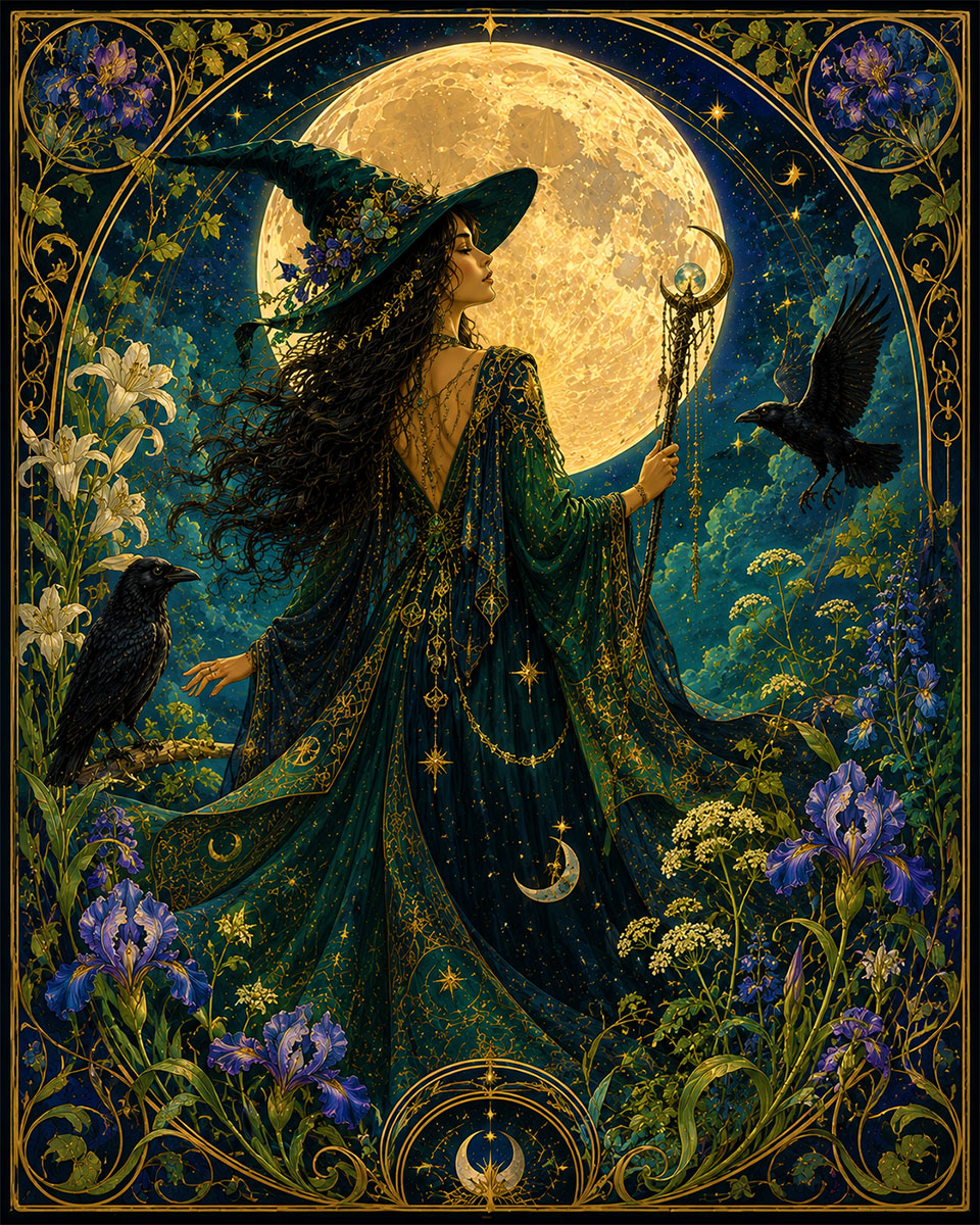 Ravens with Witch - Wiccan and Pagan Artwork