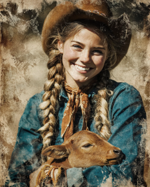 Rebecca with Her Calf - Cow Art Print