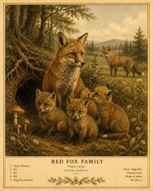 Red Fox Family - Vintage Wildlife Art - Antique Nature Illustration